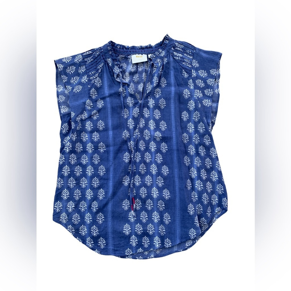 Maeve by Anthropologie Women’s Size Small Dali Blue Printed Popover Boho Top